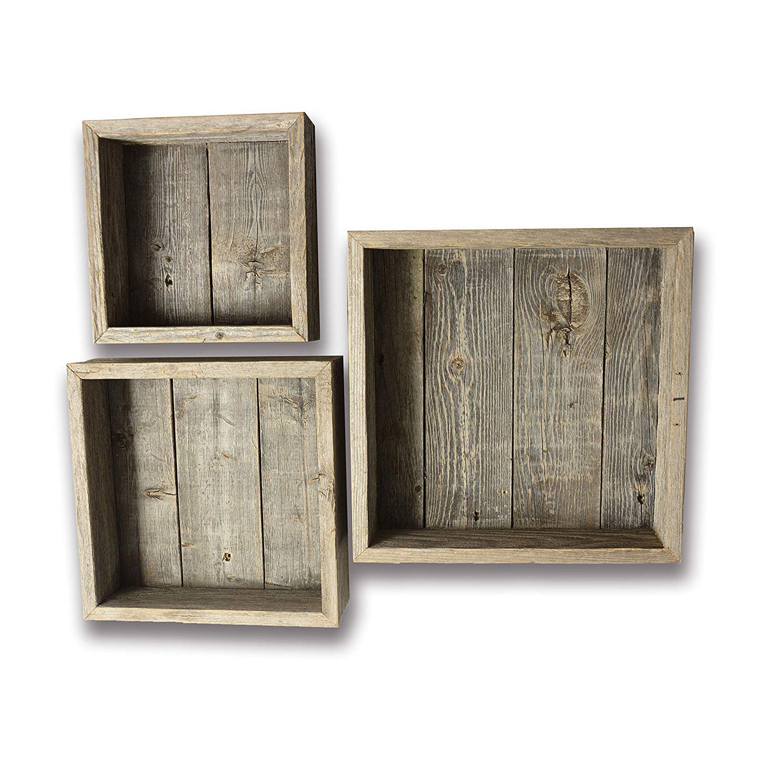 Reclaimed Rustic Barnwood Open Decorative Box Shelves Display-Set of 3 