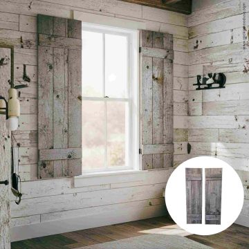 Rustic wood shutters at the lving room