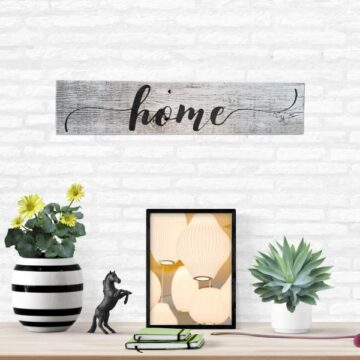 Home Sign Made from Rustic Reclaimed Wood – Barn Wood Decor (White/Black)