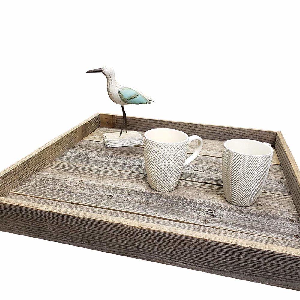 Ottoman Tray Made with Rustic Reclaimed Wood Large Square Design for
