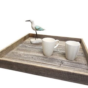 Ottoman Tray Made with Rustic Reclaimed Wood – Large Square (Grey) – Grey 24″ X 24″