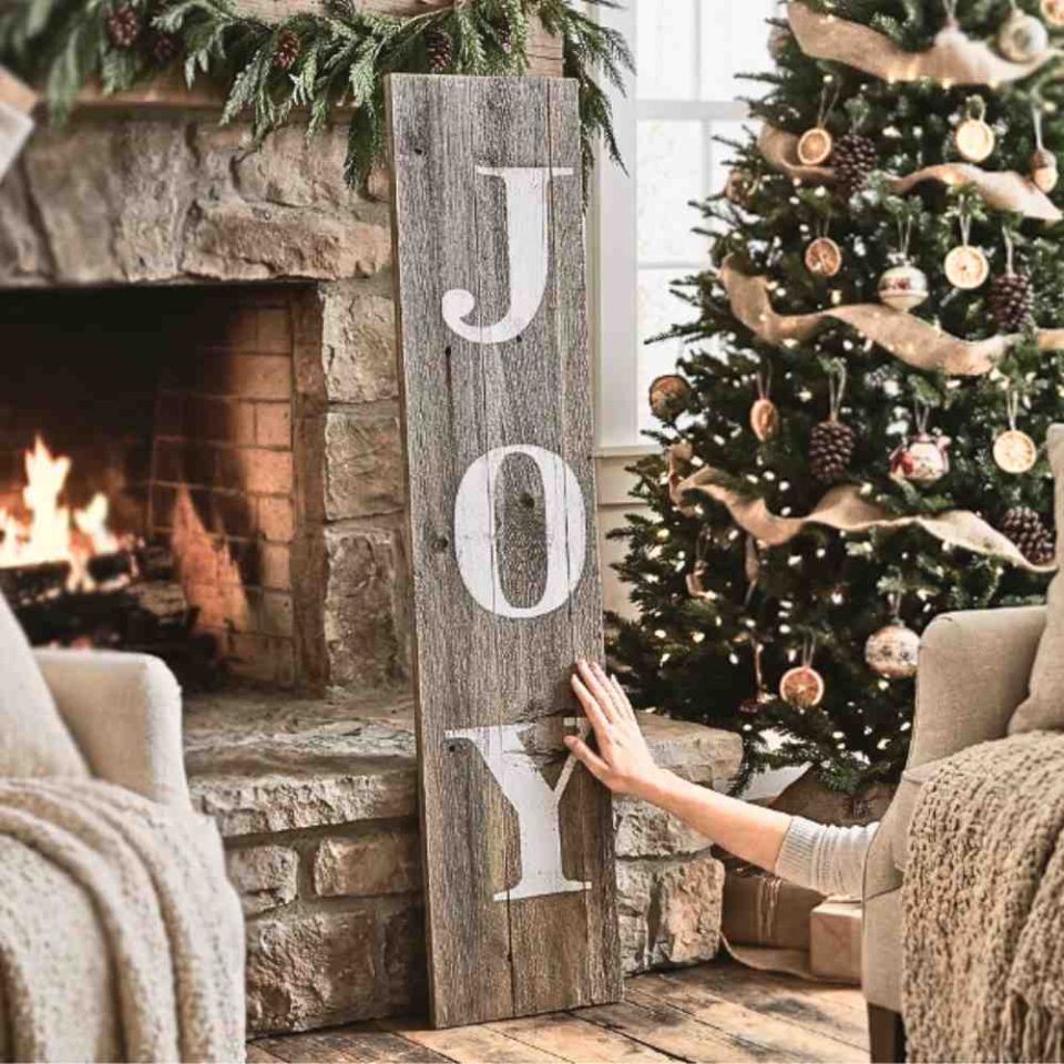 Rustic Woo Joy Christmas Sign for Porch or Wall - Holiday Decor