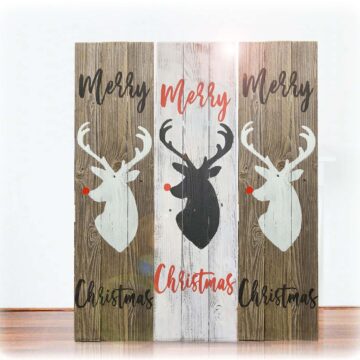 Reindeer Merry Christmas Rustic Wood Sign (Hand-painted)