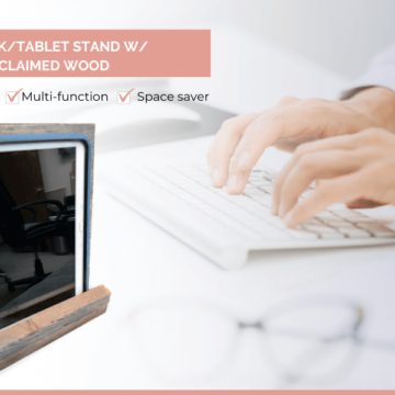 Tablet Stand handmade in the USA with Rustic Reclaimed Wood – Weathered Barn Wood Farmhouse Style