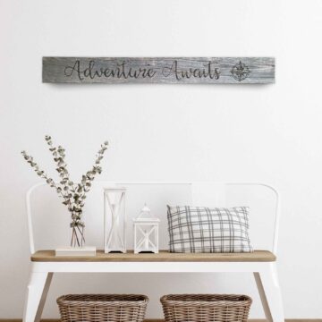 Adventure Awaits Sign with Engraved Design