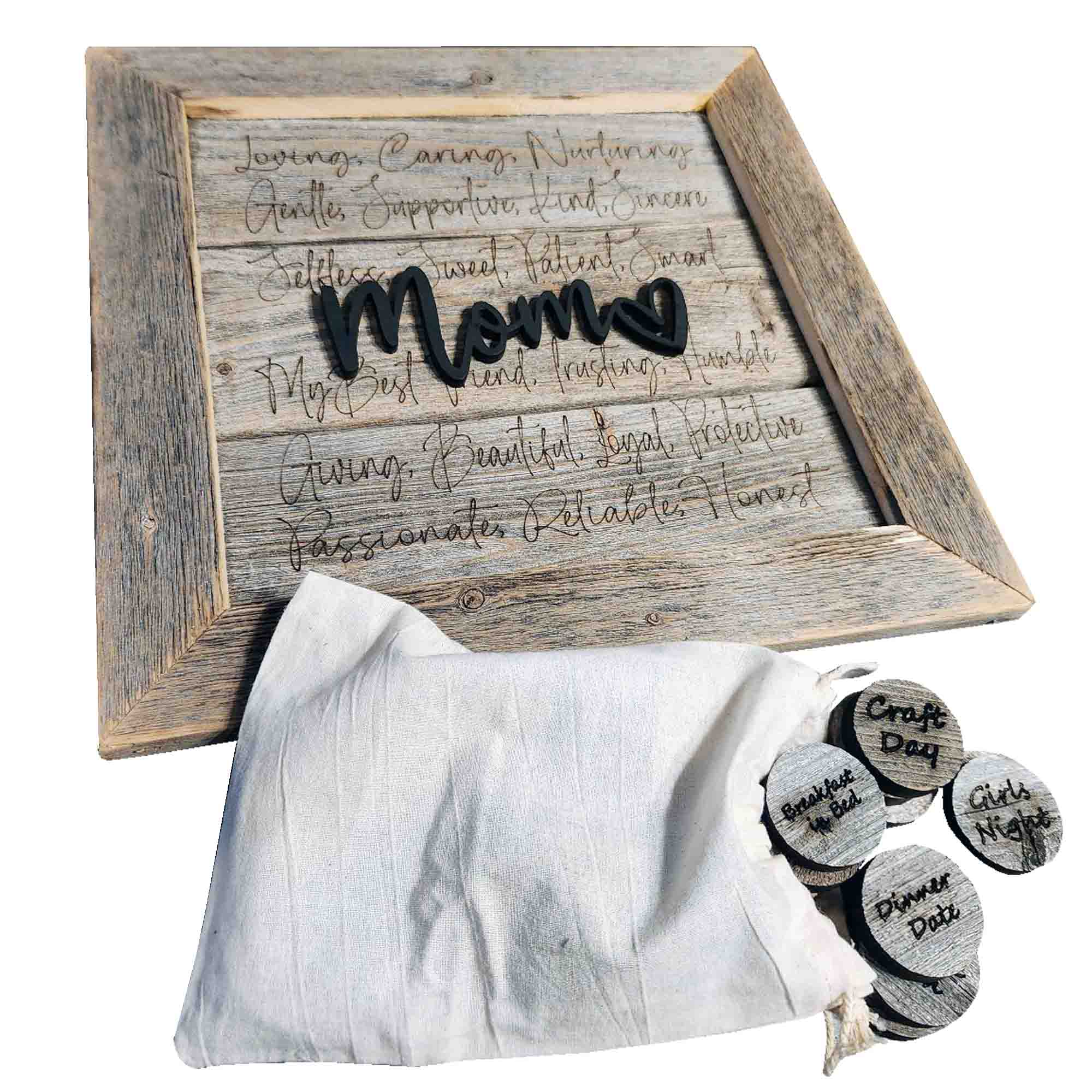 Mother's Day Gift Bundle Framed Sign and Gift Tokens made from
