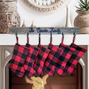 stockinghanger on a fireplace-grey