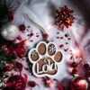 Custom Dog Paw Ornament made on reclaimed barn wood design