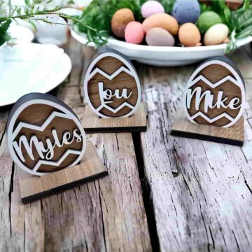 Customized Easter Egg Place Settings (2 Piece Wood Stand Display Set)