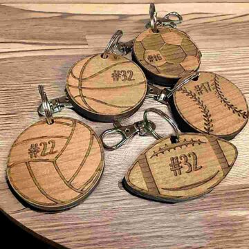 Customized Sports Keychain Made from Reclaimed Wood