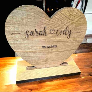 Wood Heart Cutout stand with couples names or any other wording you want