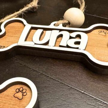 Reclaimed Wood Dog Bone Ornament Hanging Charm customized-luna