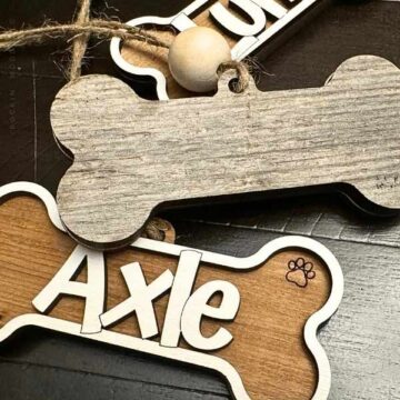 Reclaimed Wood Dog Bone Ornament Hanging Charm customized with name-axie