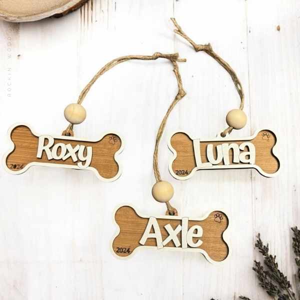 Reclaimed Wood Dog Bone Ornament Hanging Charm customized