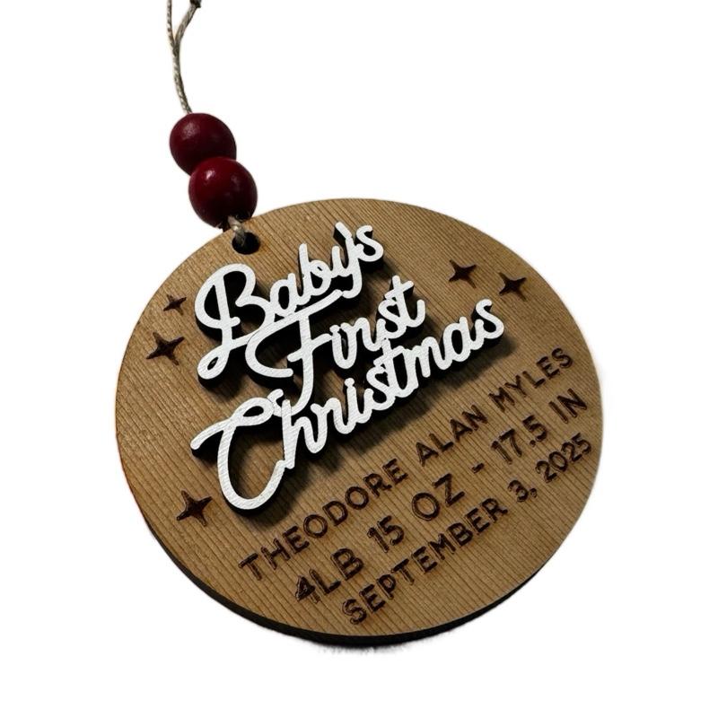 Customized Baby’s First Christmas Ornament Made from Reclaimed Barn Wood (Name, Birthday, Weight & Length)