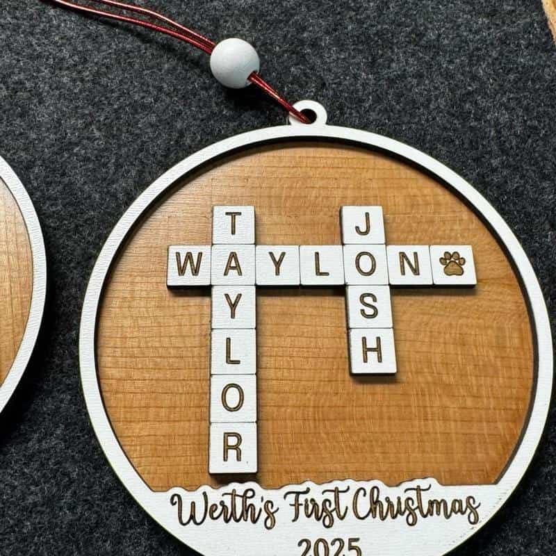 Custom Family Name Ornament with Crossword Design-4