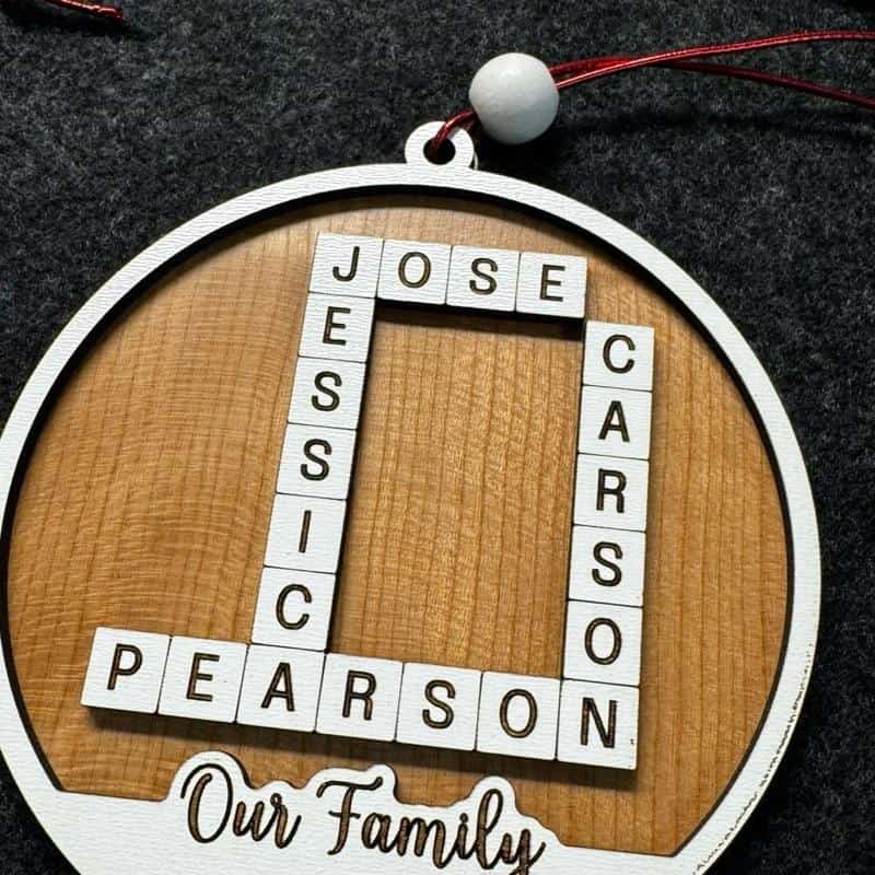 Custom Family Name Ornament with Crossword Design-3