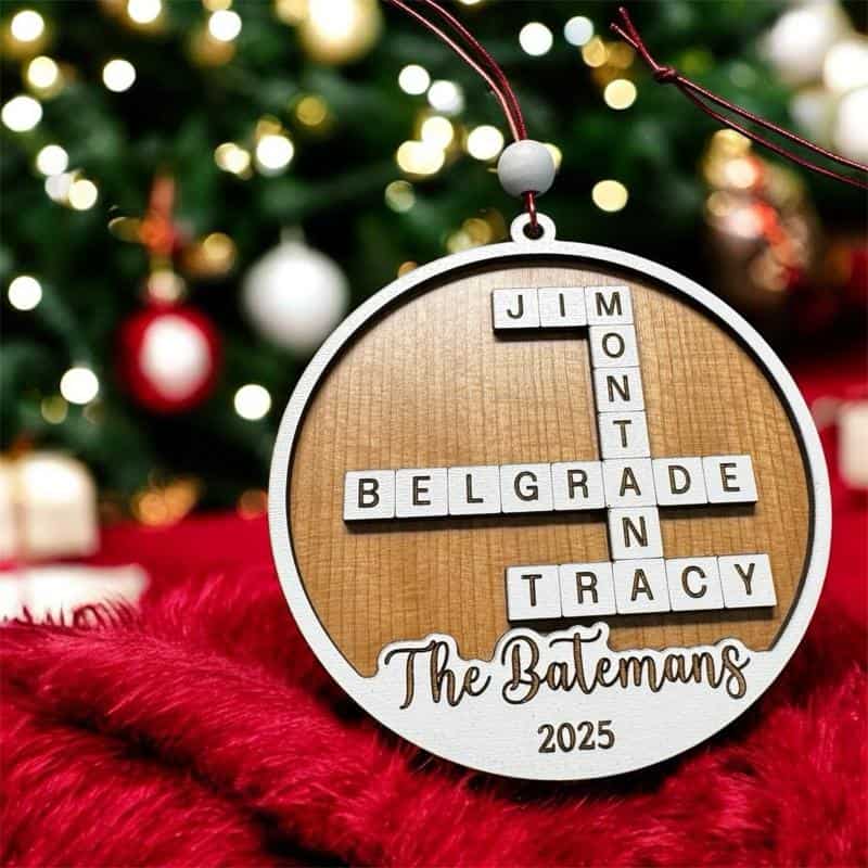 Custom Family Name Ornament with Crossword Design-5