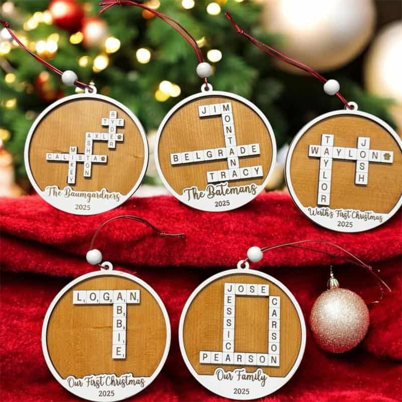 Custom Family Name Ornament with Crossword Design-7