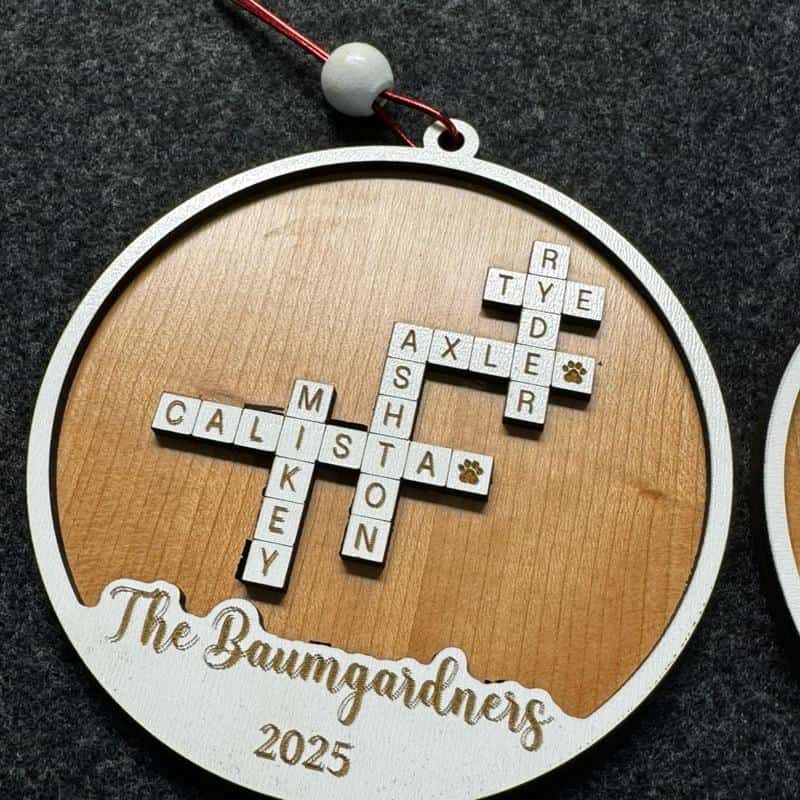 Custom Family Name Ornament with Crossword Design-8