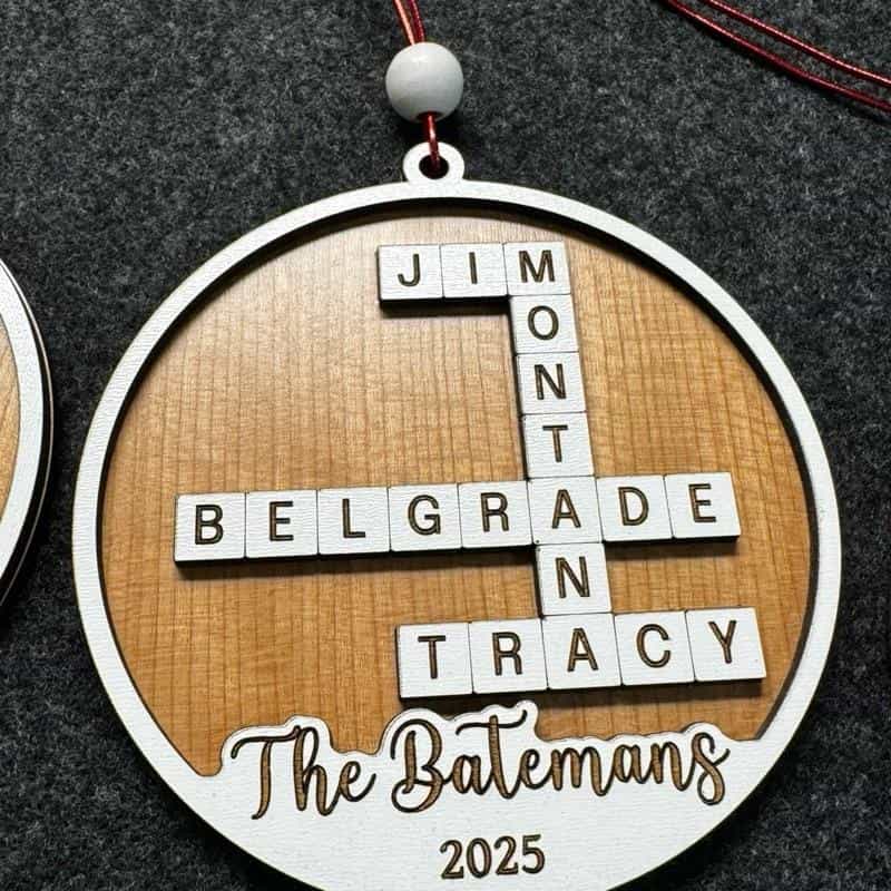Custom Family Name Ornament with Crossword Design-9