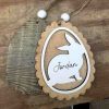 Custom Scalloped Easter Egg Basket Tag made on reclaimed wood with Bunny Design-2