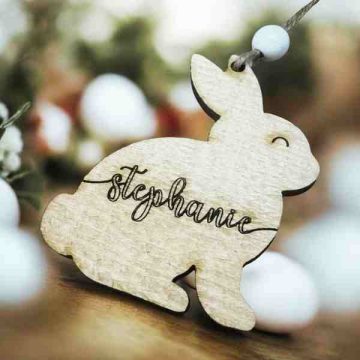 Engraved Custom Easter Bunny Basket Tag, Made with Reclaimed Barnwood Personalized with Name